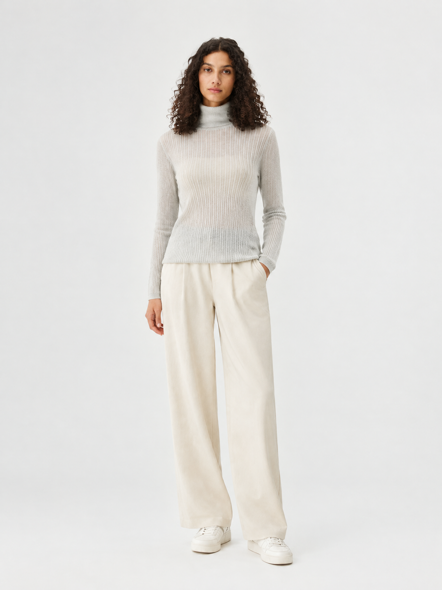 Ribbed mock-neck knit sweater