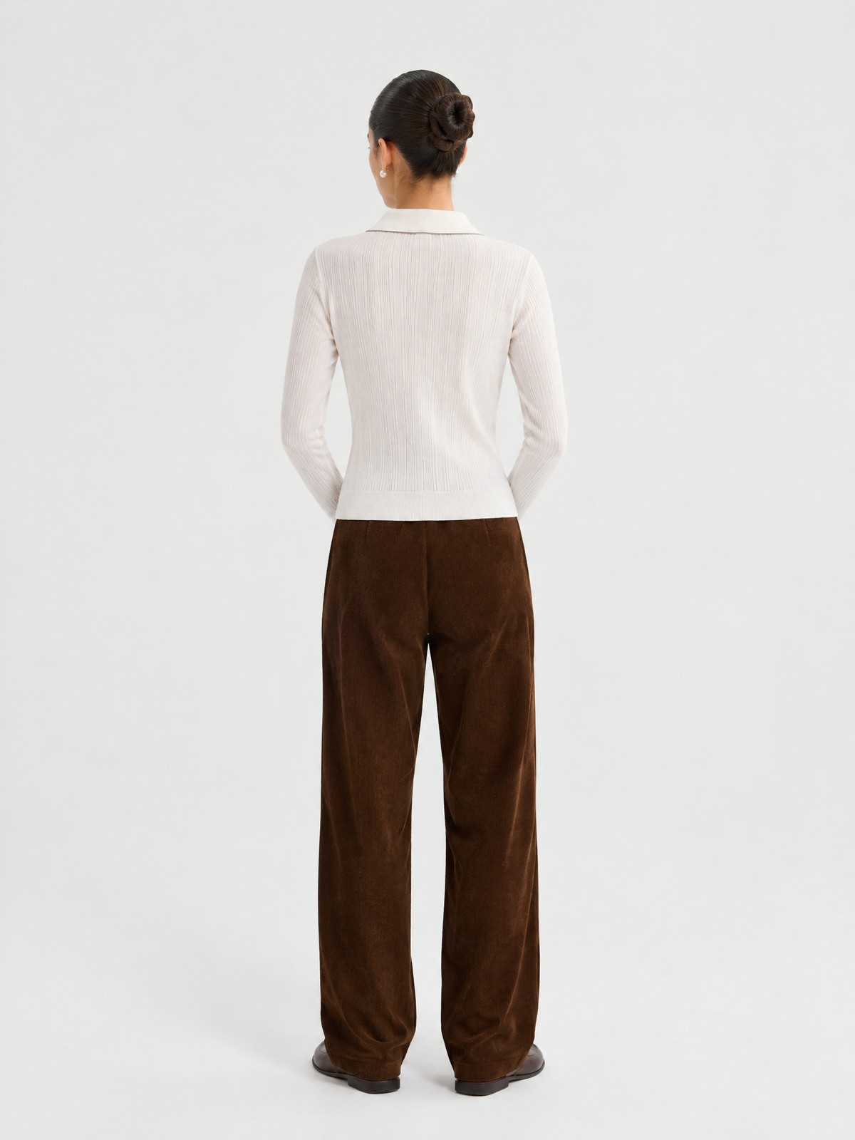 Polo-collar knit cardigan — Back view