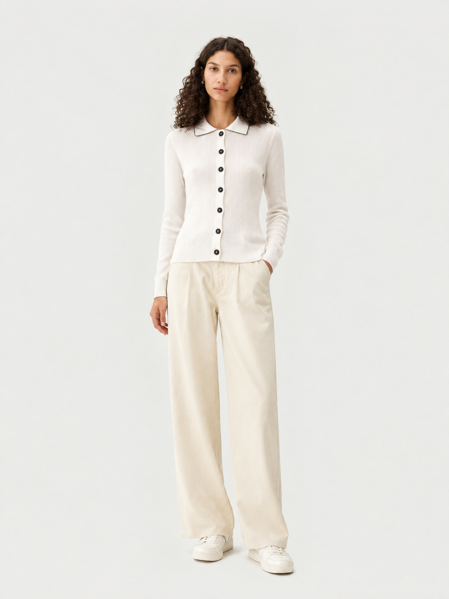 Polo-collar knit cardigan
