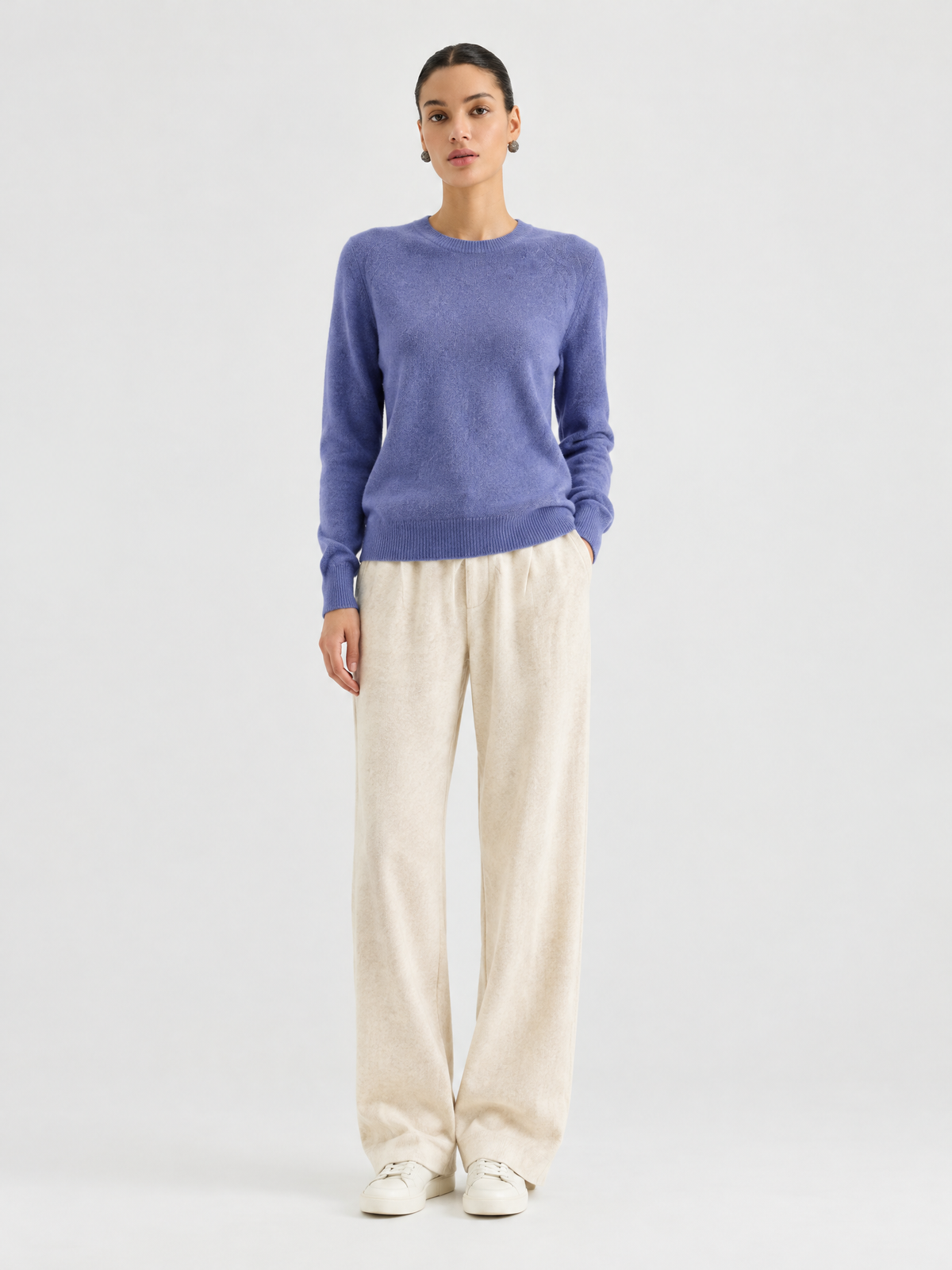Short-sleeve bow-neck knit top — Front view