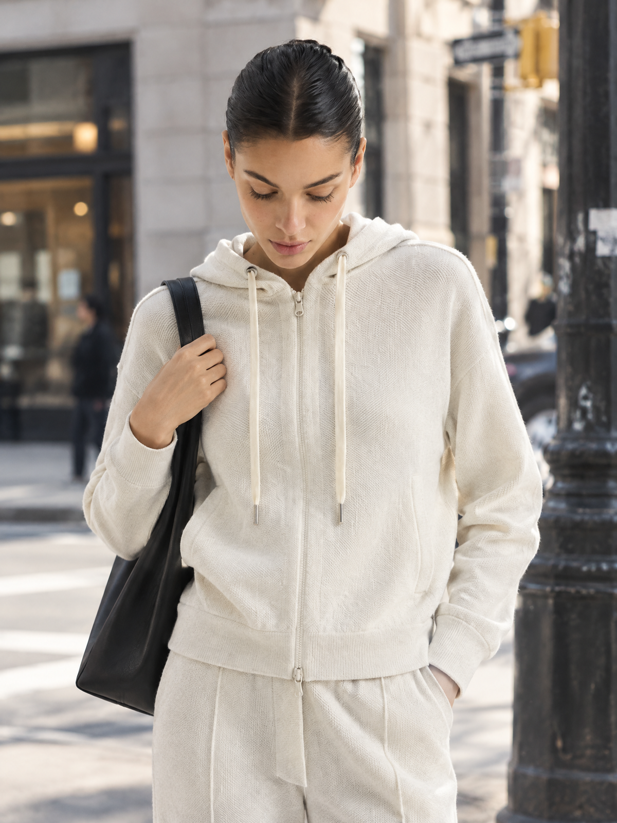 Half-zip knit hoodie — Lifestyle scene